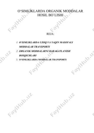 o‘simliklarda organik moddalar hosil bo`lishi — DOC