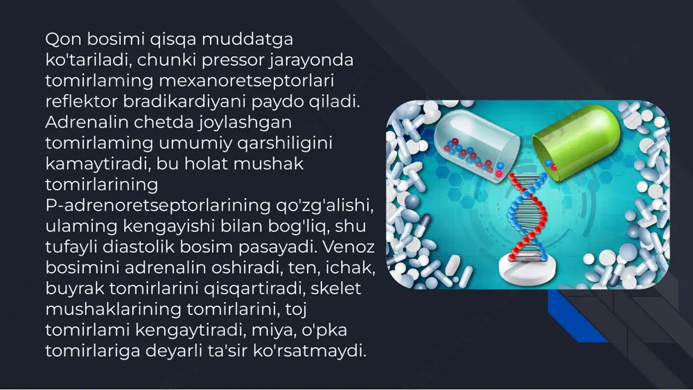 k bilan buyuriladi. foydalanilgan adabiyotlar 1. m. a. to‘xtayev, r. m. qosimova, m. a. rasulov. “farmakologiya” – toshkent: o‘zbekiston, 2017. 2. m. a. to‘xtayev. “farmakologiya” – toshkent tibbiyot akademiyasi nashriyoti, 2020. 3. s. a. qosimov, sh. t. xudoyberganov, z. i. rajabova. “klinik farmakologiya” – toshkent, 2015. 4. a. a. mamatqulov. “dori vositalarining farmakologik xususiyatlari” – toshkent, 20