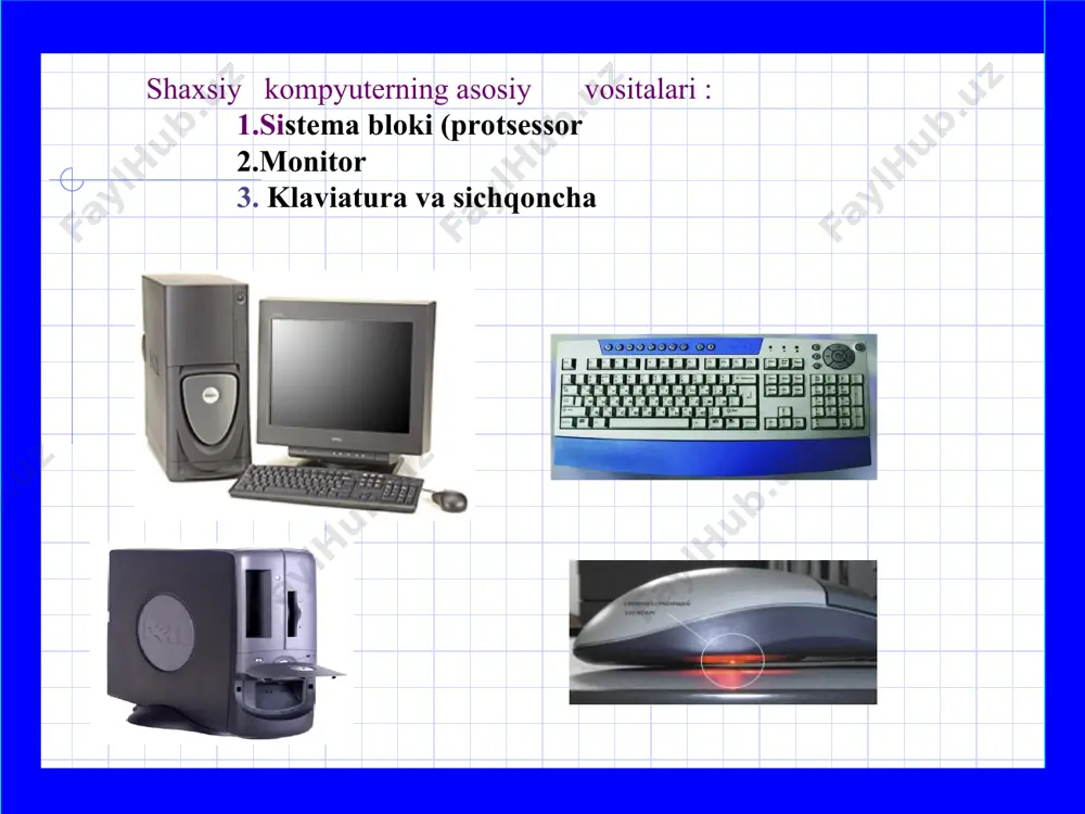tizimdir. ayni vaqtda ms dos otning oxirgi keng tarqatilgan versiyasi 1994-yil may oyida ishlab chiqarilgan 6.22 versiyasi keng ko’lamda ishlatilmoqda. ms dos otning 7.0 versoyasi windows 95 tarkibida mavjud. lekin uni alohida ot deb atash noto’g’ri, uni windows 95ning ms dos ot ilgarigi versiyalari bilan ishlashni ta’minlovchi tarkibiy qism deb q1arash lozim. ibm pc kompyutori bilan muloqot bevosita ms dos ot yordamida amalgam oshiriladi. operatsion tizim shunday dasturki, u kompyutorni boshqaradi, operativ hotira va magnitli disklardagi joylarni nazorot qiladi, lozim bo’lgan dastur va buyruqlarning bajarilishini taminlaydi. ms dos ot ning asosiy buyruqlari dir buyrug’i.disk va catalog mundarijasi, yani barcha fayillarning nomlari, qo’shimcha nomi va tashkil qilingan sanasi haqidagimalumotlarni olish uchun dir buyrug’i ishlatiladi. md(make derektory)buyrug’i. yangi katalogni yaratish uchun md buyrug’i ishlatiladi. rd(remove derectory) buyrug’i. bo’sh katalogni o’chirish uchun rd buyrug’i ishlatiladi. cd (change deroktory) buyrug’i. katalogga kirish uchun cd buyrug’i ishlatiladi. kirish uchun: cd [disk yurituvchi:] yo’li chiqish uchun: …