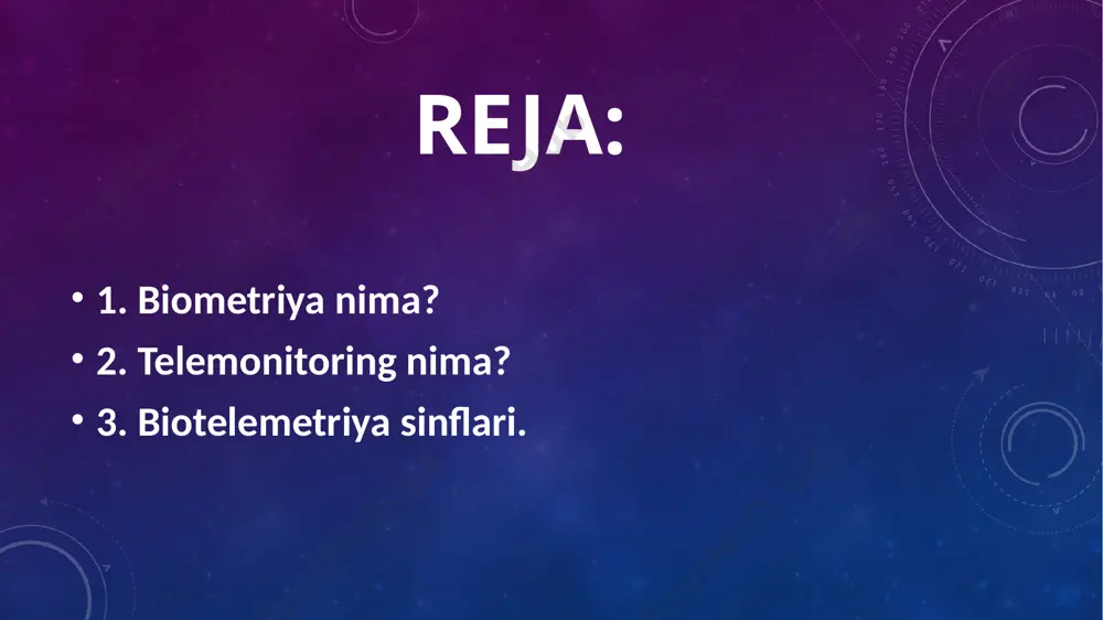 tasnifiga ko'ra, 1965201 rich tizimlarining biotelemetining quyidagi turlari ajratiladi: i. tadqiqot ob'ekti, transmitter va qabul qiluvchining o'zaro bog'liqligi to'g'risida: 1. tadqiqot ob'ekti va transmitterning nisbiy holati 1.1. transmitter ob'ektdan qisqa masofada joylashgan. 1.2. transmitter ob'ekt ichida joylashgan. 2. transmitter va qabul qiluvchi o'rtasidagi munosabatlar: 2.1. transmitter va qabul qilgich o'zaro harakatsiz. 2.2. transmitter yoki qabul qilgich harakatlanadi. ii. qo'llash sohasi bo'yicha. 1. o'rganilayotgan organizm tizimiga ko'ra 1.1. radio pulsofon. 1.2. radioelektroensefalograf. 1.3. radioelektrokardiograf. 1.4. radiospirometriya 1.5. radio-..... etc biotelemetrik tizimlarning tuzilishi. texnik nuqtai nazardan, biotelemetrich tizimlari quyidagi xususiyatlarga ega: - biotelemetrik tizimning elementlari (sensorlari) psixofiziologik xususiyatga ega insonga ta'siri, - qo'shimcha shovqinlarning mavjudligi (fiziologik, artefakt va boshqalar)., - kichik o'lcham, - shovqin immuniteti. umuman olganda, klassik biotelemetrik tizim uchta komponentdan iborat: - "bemorning qurilmasi", - "tadqiqotchining qurilmasi", - aloqa liniyalari. so'nggi paytlarda biotelemetrik tizimlar trokardiyogram, to'yinganlik, nafas olish funktsiyalari saylovchilarini uzoq vaqt davomida real vaqtda monitoring qilish uchun markazlashtirilgan teletibbiyot …