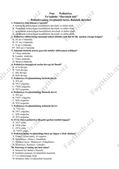 pediatriya faniga oid taqdimot — DOCX