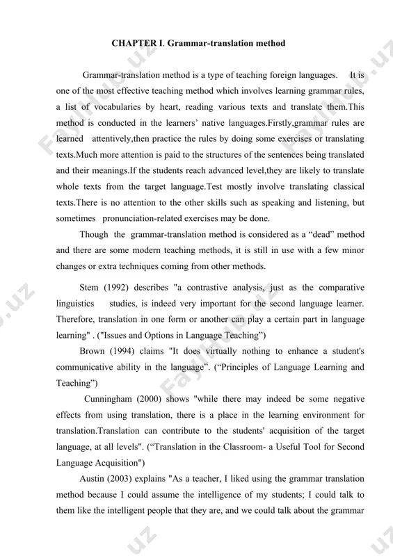 anguage teaching between the 1840s and 1940s and used in various countries of the world today. firstly, this method was first used in the teaching of the classical languages such as greek and latin, so it was also called classical method. in medievel europe, learning greek and latin were considered to be a significant aspect of education for the people who wanted to receive enough formalized schooling. celce-murcia(1991) states that high learning,especially in europe,was done primarily in greek and latin till the 19th century.since these languages were learned in order to translate the classical works of the greek and roman philosophers and scientists, and also studied for the purpose of translating scientific and philosophical texts. chang (2011) writes that this way of teaching a foreign language known as the classical method was the most important way of language instruction, especially in contexts in which the main objective of language learning …