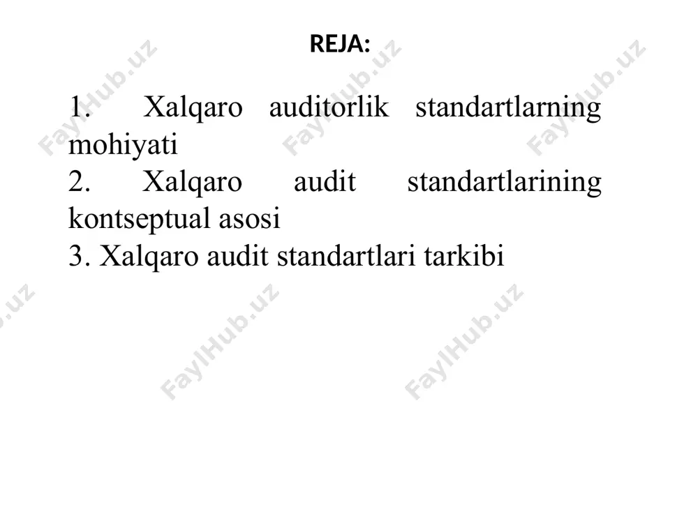 li qo’shimcha savollar» 510-son xas «dastlabki moliyaviy hisobot auditida boshlang’ich qoldiqlar bo’yicha auditorning ma’suliyati» 520-son xas «tahliliy amallar» 530-son xas «auditorlik tanlash va testlashning boshqa tanlash amallari» 540-son xas «hisob baholashlarning auditi» 550-son xas «manfaatdor tomonlar» 560-son xas «kelgusi davr moliyaviy ma’lumotlarini o’rganish» 570-son xas «uzluksiz faoliyat» 580-son xas «sub’ekt rahbariyatiga tushuntirish berish» 600-son xas «boshqa auditorlar ish natijalaridan foydalanish» 610-son xas «ichki audit xizmati ishini ko’rib chiqish» 620-son xas «ekspert xizmatidan foydalanish» 700-son xas «moliyaviy hisobot bo’yicha auditorlik xulosasi» 710-son xas «taqqoslanadigan ko’rsatkichlar» 720-son xas «tekshirilgan moliyaviy hisobotlarda boshqa axborotlar» 800-son xas «maxsus maqsaddagi audit shartnomasi bo’yicha auditorlik hisobot» 810-son xas «istiqbolli moliyaviy ma’lumotlarni tekshirish» 910-son xas «moliyaviy hisobotning sharhi bo’yicha kelishuv» 920-son xas «moliyaviy hisobotga taalluqli amallarni bajarish bo’yicha kelishuv» 930-son xas «moliyaviy ma’lumotlarning kompilyatsiyasi bo’yicha kelishuv» ularga rioya qilinganda auditorlik tekshiruvlarining yuqori sifatli bo’lishi ta’minlanadi auditorlik amaliyotiga yangi ilmiy yutuqlarni joriy qilishga yordam beradi muayyan vaziyatlarda auditorlar …