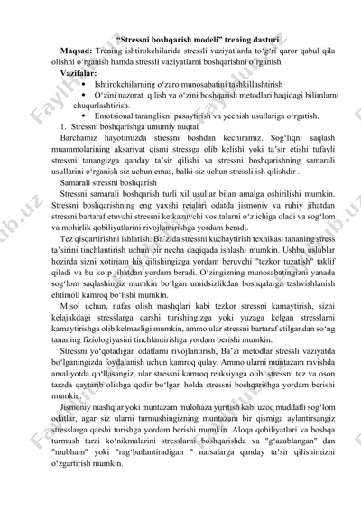"stressni boshqarish modeli" trening dasturi — DOCX