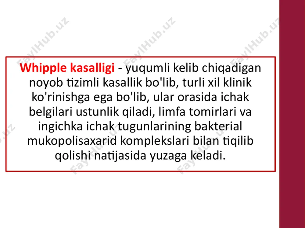 otqizdi . qabul qilingandagi shikoyatlari : onasining aytishicha, harorat 38,5 gacha ko'tarilgan, nafas qisilishi, yopishqoq, oqishi qiyin bo'lgan yashil balg'amli yo'tal. klinik holat kasallik tarixi: yuqoridagi shikoyatlar paydo bo'lganida 3 kun davomida kasal. mahalliy pediatr tomonidan belgilab qo'yilganidek, ular amoksiklav , kipferon , pulmicort , nurofen va tsefekonning inhaliyalari bilan vaqtinchalik ta'sir ko'rsatdilar . ahvoli yomonlashgan 2022-yil 22-avgustda nafas qisilishi kuchaygach, pediatr chaqirilib, toʻyinganlik 70% ni tashkil qilgan va tez tibbiy yordam brigadasi nomidagi viloyat klinik shifoxonasi davlat muassasasiga yotqizilgan. n.r.ivanova 2-sonli ituda klinik holat hayot anamnezi: 1-homiladorlikdan bola, 1-tug'ilish tug'ilganda vazni 3980 g, bo'yi 54 sm apgar 6/8 tug'ilgandan keyin bolaning orqaga egilgan holatiga, mushak tonusining oshishiga, chap yonoqning tekislanishiga, burun ko'prigi va burun qanotlariga, chap tomonlama tortikollisga, bosh suyagi va ko'krak qafasining assimetriyasiga e'tibor qaratildi. klinik holat onaning so'zlariga ko'ra, bolaning 4 oygacha bo'lgan rivojlanishi uning yoshiga to'g'ri keldi, keyin onasi bolaning charchoqini seza boshladi, kamroq his-tuyg'ularga ega …