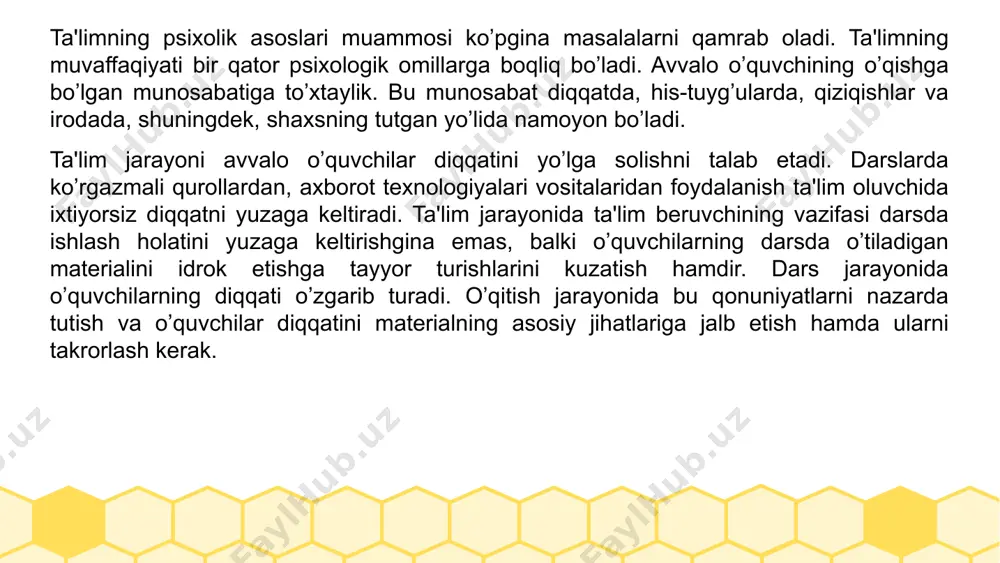 g o’zini anglashidir. odamning o’zini anglashi o’z navbatida shaxsning muhim belgisi hisoblanadi. odam o’z tevarak-atrofidagi olamni biluvchi va shu olamga ta'sir etuvchi sub'ektdir. odamning idrok etadigan, tasavvur qiladigan narsalari uning uchun ob'ektdir. ana shu nuqtai-nazardan olganda, odamning o’zini anglashi sub'ektiv ravishda o’zini "men" deb his qilishida ifodalanadi. odam ijtimoiy zot bo’lganligidan unga o’zligini anglash qobiliyati xosdir. faqat ijtimoiy hayotda, o’zga kishilar bilan kiladigan har turli munosabatlarda odamning o’zini anglashi, o’zini "men" deb bilishi vujudga keladi va taraqqiy etadi. odam o’zini alohida shaxs sifatida kim deb bilishi, o’zining o’tmishi va kelajagini anglashi, o’z huquq va burchini anglashi va nihoyat o’zining fazilat hamda kamchiliklarini anglashi, o’zini anglashiga kiradi. insonning tabiatini o’zgartiradigan, uning shaxsini tarkib topishiga ta'sir qiladigan kuch ijtimoiy omillar yoki boshqacha qilib aytganda, jamiyat ishlab chiqarish kuchlari hamda ishlab chiqarish munosabatlarining o’sishi va o’zgarishidir. bundan tashqari yana inson shaxsining tarkib topishiga ta'sir qiluvchi kuchli omil -inson orttirgan tajribalarining tarbiya vositasi orqali …