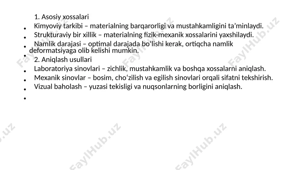 va po‘latni zanglashdan saqlaydi. • mexanik ta’sirlarga bardoshli – ayniqsa, issiq galvanizatsiya usulida. • kam texnik xizmat talab qiladi – uzoq yillar davomida qo‘shimcha bo‘yoq yoki himoya ishlari talab qilmaydi. • iqtisodiy jihatdan foydali – qimmat bo‘lmagan holda uzoq muddatli himoya ta’minlaydi. • ekologik xavfsiz – galvanizlangan materiallar qayta ishlanishi mumkin. 4. galvanizatsiya qo‘llaniladigan sohalar • qurilish – binolar, ko‘priklar, metall konstruksiyalar. • avtomobilsozlik – avtomobil kuzov qismlari, ramkalar. • energiyalar tarmog‘i – elektr uzatish minoralari, transformatorlar. • suv va gaz ta’minoti – quvurlar, ventilyatsiya tizimlari. • maishiy texnika – kir yuvish mashinalari, muzlatgichlar. galvaniz (sink qoplamali) sayding buyumlari – bu metall (odatda po‘lat) asosiga ega, usti esa zanglashdan himoya qilish uchun sink (rux) bilan qoplangan qurilish materiallari hisoblanadi. ular ko‘pincha tashqi devorlarni yoki tomlarni yopishda ishlatiladi. galvaniz (sink qoplamali) saydingning asosiy xossalari: korroziyaga chidamlilik ,sink qoplama po‘latni oksidlanishdan (zanglashdan) himoya qiladi. tashqi muhit (yomg‘ir, qor, namlik) ta’siriga yaxshi bardosh …