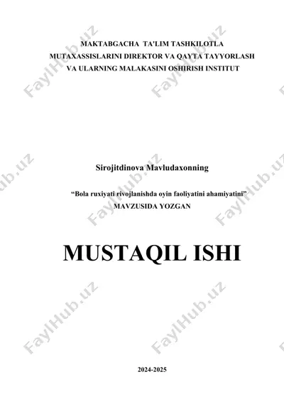maktabgacha ta'lim tashkilotlarini direktor va qayta tayyorlash va ularning malakasini oshirish institut — DOCX