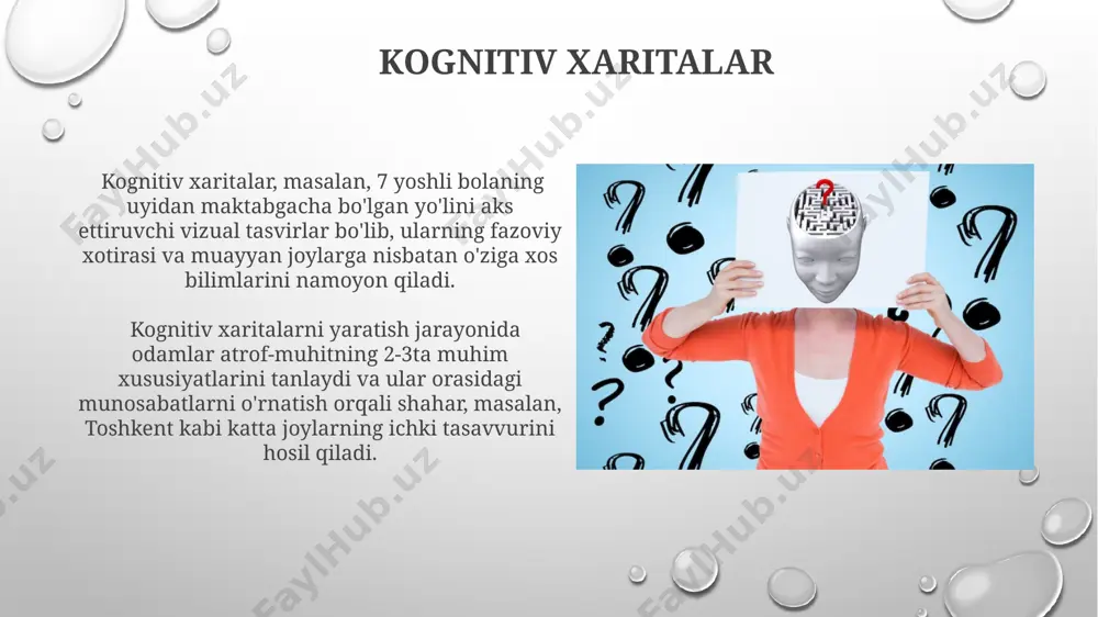labni oshiradi. kognitiv nuqsonlarning 20% ga yaqini 30 yoshdan oshgan amerikaliklarda uchraydi, bu esa miya faoliyatining yoshga bog'liq o'zgarishlarini ko'rsatadi. kritik fikrlash o'zbekistonning 2020 yildagi ta'lim islohotlari tanqidiy fikrlash ko'nikmalarini rivojlantirishga alohida e'tibor qaratdi, bu esa talabalarning mustaqil fikrlash qobiliyatini 30% ga oshirishga yordam berdi. tanqidiy fikrlash, masalan, aqshning harvard universiteti kabi nufuzli oliy o'quv yurtlarida 20 dan ortiq fanlarning o'quv dasturlariga kiritilgan muhim ko'nikma hisoblanadi. kognitiv funksiyalarni baholash 7 yoshdan 70 yoshgacha bo'lgan shaxslarning kognitiv qobiliyatlarini o'lchaydigan wechsler intellekt shkalasi (wais) testi dunyoning 100 dan ortiq mamlakatida qo'llaniladi va 150 daqiqada bajarilishini talab qiladi. kognitiv funksiyalarni baholashda, masalan, mini-mental state examination (mmse) testi yordamida 30 ta savol orqali bemorning yo'nalish hissi, xotirasi va til qobiliyatini 20-30 daqiqa ichida samarqanddagi nevrologik klinikalarda baholash mumkin. xotira turlari va mexanizmlari ekspisit xotira (bilishli xotira) faktlardan va voqealardan iborat bo'lib, semantik (umumiy bilim) va epizod xotiralariga (shaxsiy tajriba) bo'linadi; masalan, 1991-yilda toshkentda yuz …