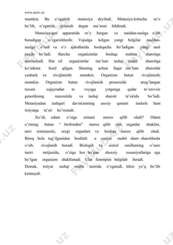 fan 1969 yil. 9. sharipova d.j., semyonova l. “o`quvchilarga gigiyenik ta`lim va tarbiya berish” t. o`qituvchi 1983 yil. 10. majidov v.m. “yuqumli kasalliklar” t. ibn sino nashriyoti 1993 yil. 11. mahmudov i., alimov b., qurbonov sh. “o`smirlar fiziologiyasi va gigiyenasi” t. o`qituvchi 1984 yil. 12. www.ziyonet.uz