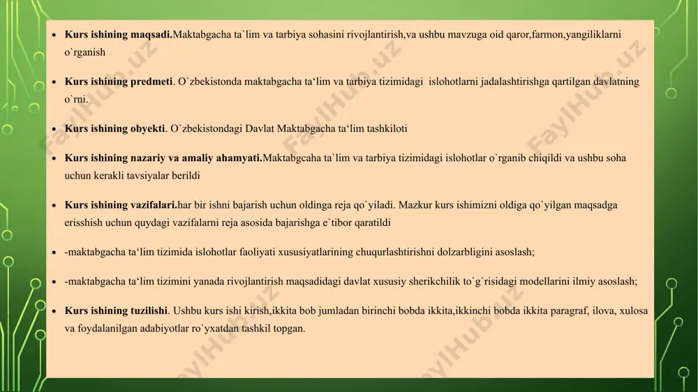 yanada takomillashtirish chora-tadbirlari to‘g‘risida"gi qarori (№pq-2707-son 29.12.2016) o‘tgan davr mobaynida mamlakatimizda o‘sib borayotgan avlodni sog‘lom va har tomonlama yetuk voyaga yetkazish, ta’lim-tarbiya jarayoniga samarali ta’lim va tarbiya shakllari hamda usullarini joriy etishga qaratilgan maktabgacha ta’limning samarali tizimini tashkil etish bo‘yicha keng ko‘lamli ishlar amalga oshirildi. 1.2.maktabgacha ta`lim va tarbiya sohasida mutafakkir olimlarning fikri. tarbiya - shaxsni muayyan yo‘nalishda shakllantirish, kamol toptirish maqsadida turli odamlarning bir-biriga ta’sir ko‘rsatadigan ijtimoiy munosabatdir. har bir ijtimoiy tuzum kelajagi, insoniyat istiqboli, kishilarning hayot va turmush darajasi fan va madaniyat taraqqiyoti bilan bevosita bog‘liqdir. fan va madaniyat rivojlanishi ta’lim-tarbiya ishlarining qay darajada olib borilishidan kelib chiqadi. bu falsafiy aqida davlat ahamiyatiga ega bo‘lgan ijtimoiy qonuniyat hisoblanadi. abu nasr forobiy arastu izidan borib, falsafani ik- kiga: nazariy va amaliy jihatlarga ajratadi va axloqiy tarbi- yani amaliy falsafa tarkibiga kiritadi. axloqiy muammolar uning “baxtga erishuv yo‘lini ko‘rsatuvchi kitob “fozil odamlar shahri”11 kabi asarlarida yoritilgan. mutafakkirlar o‘z asarla- rida …