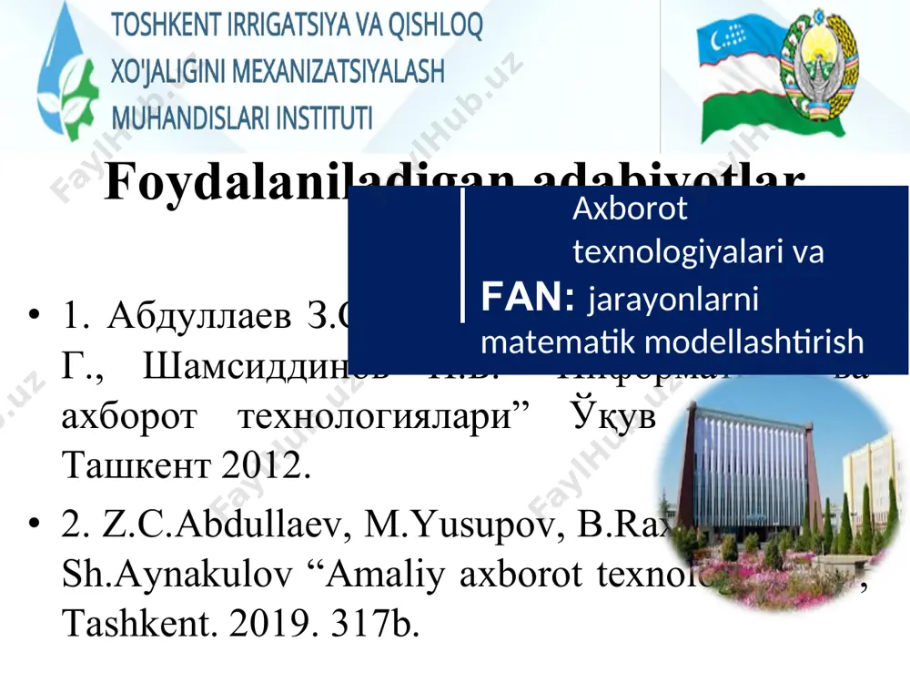 a foydalanuvchi boshqaruvi xizmati. tarmoqqa ulangan barcha kompyuterlarning va ularda qayd qilingan foydalanuvchilarning tarmoqda o’zini tutishi hamda faoliyat yuriyishini belgilash va nazorat qilish. kompyuterlarni bir-biri bilan bog’lash kompyuterlarni bir-biri bilan bog’lashda ikki xil usuldan foydalaniladi: kabel yordamida bog’lanish. bunda kompyuterlar bir-biri bilan koakcial, o’ralgan juftlik kabeli (utp) yoki shisha tolali kabellar orqali maxsus tarmoq plata yordamida bog’lanadi. simsiz bog’lanish. bunda kompyuterlar bir-biri bilan simsiz aloqa vositalar yordamida, ya’ni radio to’lqinlar, infraqizil nurlar va wifi texnologiyalari yordamida bog’lanadi. axborotlarni uzatish va qabul qilish ❑tarmoqdagi kompyuterlarning har biri axborotlarni uzatish va qabul qilish imkoniyatiga ega. ❑axborot uzatish va qabul qilish kompyuterlar o’rtasida navbat bilan amalga oshiriladi. ❑tarmoqdagi kompyuterlarning manzillari belgilanadi va axborotlarni uzatish shu manzillar orqali amalga oshiriladi. ❑ jo’natilayotgan axborotda uzatuvchi va qabul qiluvchining manzillari ko’rsatiladi. hududiy tаqsimlаnish dаrаjаsi bo’yichаtаrmоqlаr ning bo’lini shi . lоkаl r еgiоnаl ( mintaqaviy ) glоbаl lokal tarmoq lokal tarmoq – korxona yoki muassasaning bir nechta …