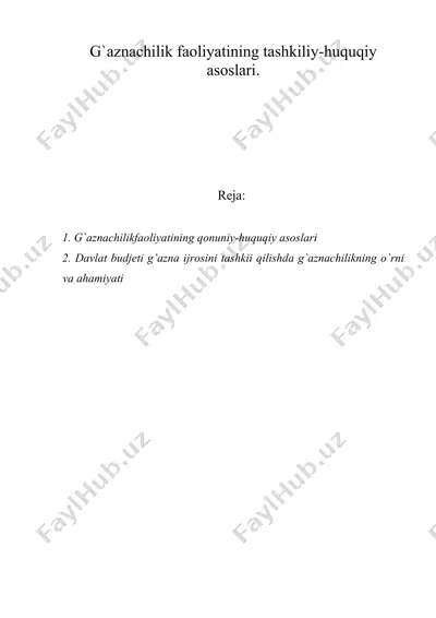 g'aznachilik faoliyatining tashkiliy-huquqiy asoslari — DOC