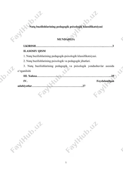 nutq buzilishlarining pedagogik-psixologik klassifikatsiyasi — DOC