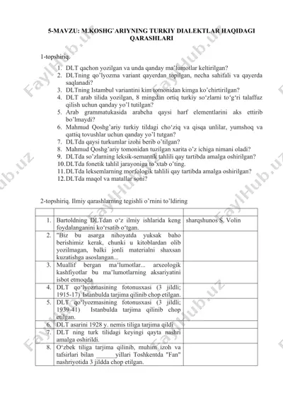 m.koshg`ariyning turkiy dialektlar haqidagi qarashlari — DOCX