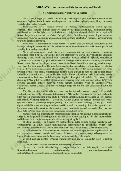 narxning iqtisodiy mohiyati va turlari — DOCX