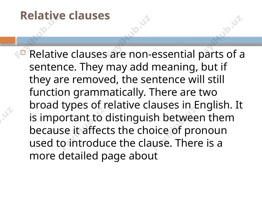 e. nothing (that) anyone does can replace my lost bag. i'm sorry, but that is all (that) i saw. non-defining clauses a non-defining or non-essential clause gives us more information about the person or thing we are talking about. if a non-defining relative clause is removed from a sentence, we lose some detail, but the overall meaning of the sentence remains the same. non-defining relative clauses are always set off from the rest of the sentence with commas or parentheses. examples the farmer, whose name was fred, sold us 10 pounds of potatoes. elephants, which are the largest land mammals, live in herds of 10 or more adults. the author, who graduated from the same university i did, gave a wonderful presentation. my mother, who is 86, lives in paris. non-defining relative clauses as the name suggests, non-defining relative clauses tell us more about someone or something, but the information …