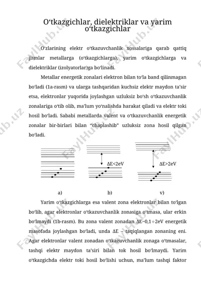 o‘tkazgichlar, dielektriklar va yarim o‘tkazgichlar — DOC