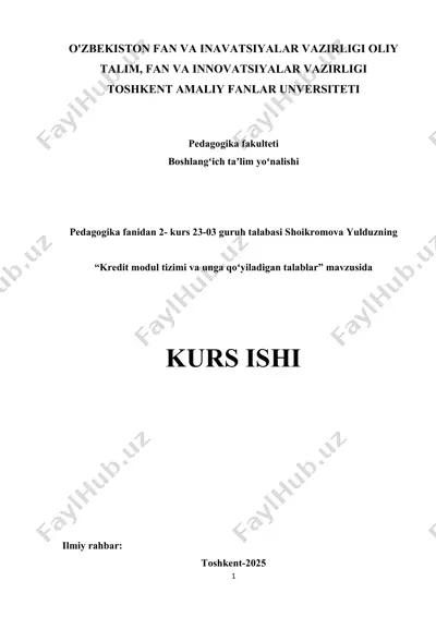 "kredit modul tizimi va unga qo‘yiladigan talablar" — DOCX