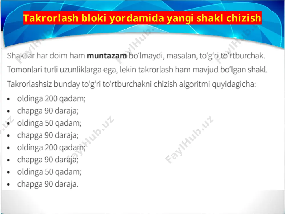 scratch dasturida takrorlash bloki yordamida yangi shakl chizish - Page 3