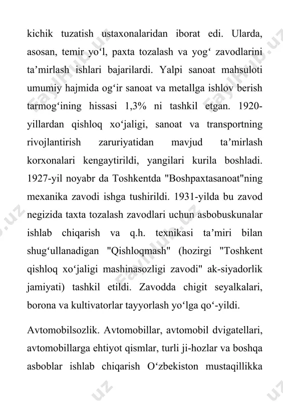 a kuchli tok transformatorlari, 35130 dona avtomobil (shu jumladan, 414 avtobus), 3148 dona traktor, 65 dona paxta terish mashinasi ishlab chiqarildi (yana qarang asbobsozlik sanoati, paxta tozalash sanoati mashinasozligi, radioelektronika sanoati, elektrotexnika sanoati va b.). e’tiboringiz uchun rahmat!