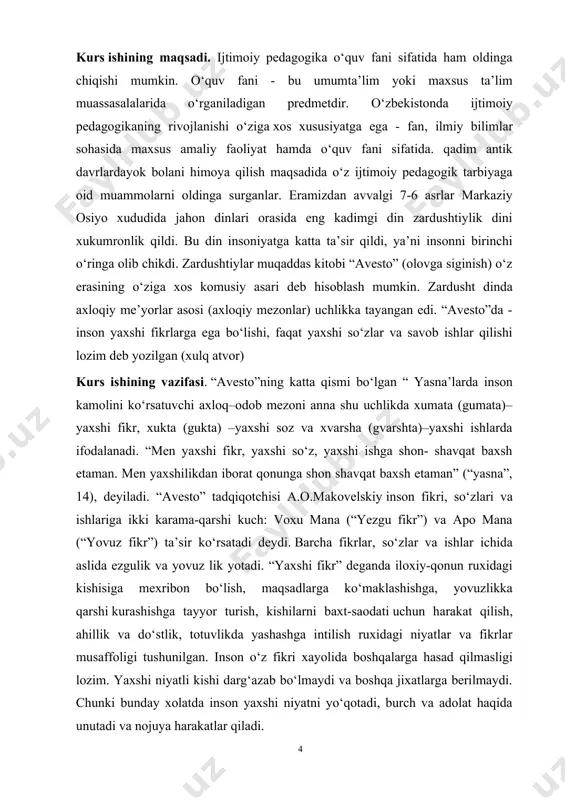 –1492), jaloliddin davoniy( 1427 –1502), alisher navoiy (1441 –1501), xusayn boiz koshifiy (1440 –1505) o‘z asarlarida inson akli tafakkuri, uning qobiliyati, insonning alohida axloqiy hislatlari, insoniylik g‘oyalari, bolalar tarbiyasida umuminsoniy kadriyat hisoblanadi. shu jumladan, o‘zbek tilining asoschisi buyuk alloma, musiqachi, davlat arbobi alisher navoiyning ijtimoiy pedagogik g‘oyalari, yuksak darajada insonparvarligi bilan ajralib turadi. u insonni butun koinotda, bu olamda eng oliy mavjudot deb hisoblagan. bolani esa oilaga kuvonch, ham baxt keltiruvchi mukaddas inom sifatida uyni yoritib yuboradi deb hisoblaydi. inson o‘z farzandigina emas, balki kelajak avlod bo‘lgan barcha bolalarni sevmog‘i shart deb yozadi shoir. ijtimoiy pedagogikaga oid fikrlarni bizning olim va allomalarimiz, ma’rifatparvarlarimiz, jadidchilik harakati yetakchilari, xx asr boshlarida yashab, ijod qilgan allomalar maxmudxuja bexbudiy (1874 –1919), munavvar kori abdurashidxonov (1878 –1931), abdulla avloniy (1878 – 1934), abduqodir shako‘riy (1875 –1943), x.x.niyoziy (1839 –1929) va boshqalarning asarlarida ham ko‘plab keltirish mumkin. ijtimoiy pedagogikaning fan sifatida vujudga kelishi xx asrning 20-30 …