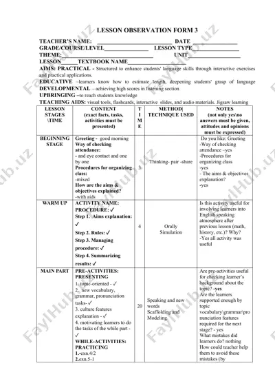 lesson observation form 3 — DOC