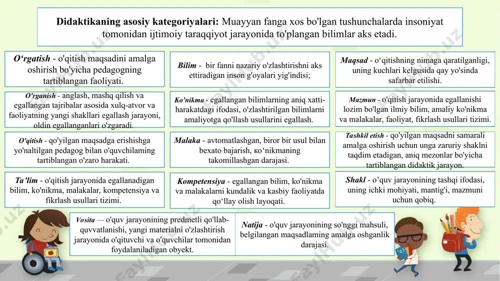 lari aniqlab beradi. inson o‘zini o‘zicha emas, faqat aniq belgilangan etalon (o‘rtacha. namuna, standartlashgan)dagi bilish yoki xulq-atvor sohibi sifatidagina baholaydi. texnokratik paradigma sharoitida o‘quv-tarbiya jarayonining istalgan natijasi «ha - yo‘q», «biladi - bilmaydi», «tarbiyali - tarbiyasiz», «egallagan - egallamagan» tizimida baholanishi mumkin. bu yerda tayyorgarlik, ma’lumotlilik, tarbiyalanganlik darajasi tekshirib aniqlanadigan qandaydir etalon, ideal mavjud bo‘ladi. ezoterik paradigma bu bizning sayyoramizdagi eng qadimiy ta’limiy paradigmalardan biri. mazkur so‘zning yunonchadan so‘zma-so‘z tarjimasi «sirli», «yashirin» ma’nolarini bildiradi. uning mohiyatini abadiy va o‘zgarmas haqiqatga munosabat tashkil etadi. ushbu paradigma tarafdorlarining fikricha, haqiqatni shunchaki bilish mumkin emas, unga vijdon pokligi orqali erishish mumkin. pedagogik faoliyatning oliy maqsadi o‘quvchining tabiiy kuch va imkoniyatlarini yuqori darajadagi ongga ega bo‘lish, kosmos bilan muloqot uchun sarf etish va rivojlantirishda namoyon bo‘ladi. shuning uchun o'qituvchining muhim muhofaza qiluvchi funksiyasi ta’lim oluvchilarning axloqiy, jismoniy, psixik tayyorgarligini amalga oshirish va mavjud kuchlarini rivojlantirishdir. o‘qitish - o‘qituvchi va о‘quvchilarning maqsadga qaratilgan birgalikdagi faoliyati …