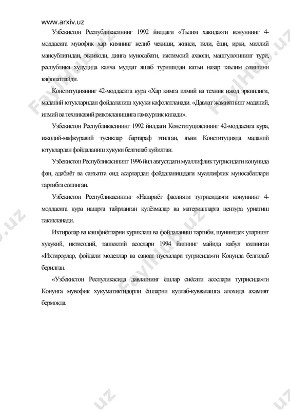 риятлар мажмуи хам киради. хукук ва мажбуриятлар бирлигини нихоятда аник ифодалаб узбекистон республикаси президенти и.а.каримов куйидагиларни таъкидлаган эди: «демократик жамият куриш учун, демократик тамойилларни тула карор топтириш учун, энг аввало муътабар заминда таваллуд ва тарбия топган шахс, узини айнан шу юрт фарзанди деб билгувчи инсон уз давлати, уз халки олидидаги, уни катта умидлар билан тарбия этган, вояга етказган жамият олдидаги бурчини адо этиши керак... хар кайси фукаро, хар биримиз: «шу давлат, шу жамият менга нима берди?» деб эмас, балки «мен узим ватанимга, элу юртимга нима бердим?» деб уйлашимиз ва шу акида билан яшашимиз керак». шахснинг узбошимчалигини чегаралаш гояси 1789 йилги инсон ва фукаронинг хукуклари тугрисидаги француз декларациясида узининг конуний тасдигини топди: «эркинлик узгага етказмайдиган хамма нарсани кила олиш хукукидан иборатдир. шу тарика, хар бир инсоннинг табиий хукукларини амалга ошириш факатгина худди шу хукуклардан жамиятнинг бошка аъзолари хам фойдалана олишларини таъминлаш доирасидагина чегараланиши мумкин». 1795 йил 22 августда франция ковенти инсон …