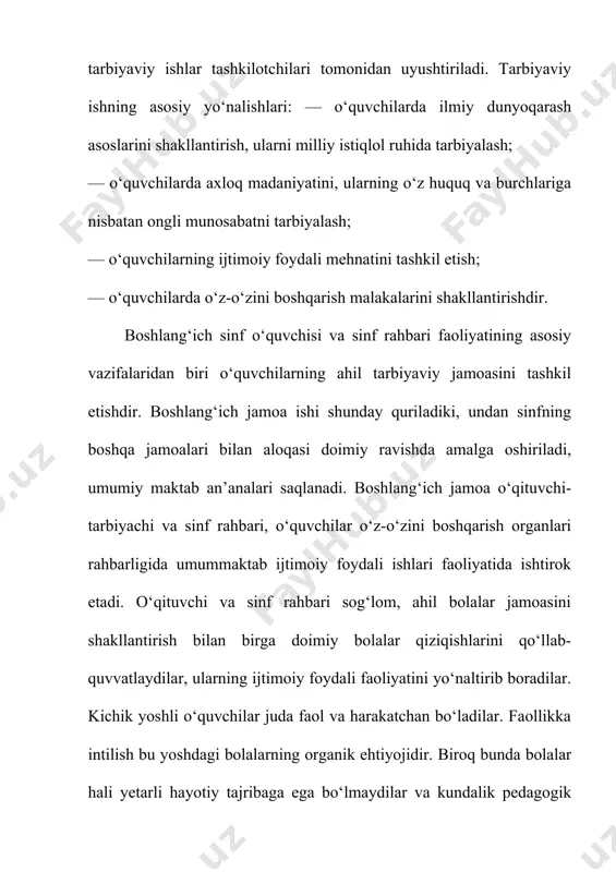 agoglar tomonidan qo‘yilgan talablar quyidagi sharoitlarda ijobiy natija beradi: 1. o‘quvchi shaxsini hurmat qilish. 2. muayyan maktab yoki sinfdagi sharoitni hisobga olish. 3. qo‘yilayotgan talablarning aniq bo‘lishi. 4. o‘quvchilarning tashqi qiyofasi, kiyinishi, yurish-turishi hamda muomalasiga qo‘yilayotgan talablar, ularda ma’naviy madaniyatni shakllantirishga xizmat qilishi shart. o‘qituvchi qo‘yilayotgan talablarning hajmi, tizimini bilibgina qolmasdan, talab qo‘yish metodikasini ham o‘zlashtira olgan bo‘lishi kerak. o‘quvchilarga talablar qo‘yish metodikasi bolalarni talablar mazmuni bilan tanishtirib, ularning ahamiyatini tushuntirish, tajriba orttirish hamda ularning muntazam suratda nazorat qilib borishdan iborat. o‘quvchilarni talablar bilan tanishtirish, ko‘pincha, umumiy majlislarda amalga oshiriladi, bunda ta’lim muassasasi direktori yoki o‘quv ishlari bo‘yicha direktor o‘rinbosari istiqbolli rejalar va ularni amalga oshirish jarayonidagi talablar mazmuni bilan o‘quvchilarni tanishtiradi. batafsil tanishtirish ayrim hollarda amalda ko‘rsatish, keyinroq sinflar bo‘yicha sinf majlislarida, maxsus suhbatlar uyushtirish jarayonida amalga oshiriladi. xulq-atvorni tarkib toptirishga yo‘naltirilgan talablar bilan tanishtirish mazkur talablar ustida mashq qildirish bilan qo‘shib olib borilishi kerak. xulq-atvorni tarbiyalash ongni tarbiyalashga …