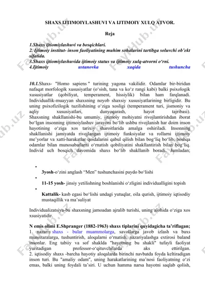 shaxs ijtimoiylashuvi va ijtimoiy xulq atvor — DOCX