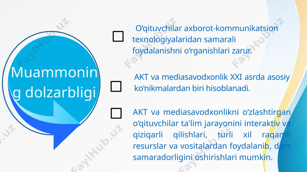 rni o'rgatish uchun alohida dasturlar mavjud. qiyosiy tahlil etilganligi t/r amaldagi holat (o‘zbekistonda) amaldagi holat (xorijda) taklif 1 o'qituvchilarni akt va mediasavodxonlik bo‘yicha tayyorlov kurslari va malaka oshirish dasturlari mavjud bo'lsa-da, ularning samaradorligi va ko'lami hali ham kamchiliklarga ega. yaponiyada o'qituvchilar uchun tayyorlov dasturlari mukammalligi va yangiliklarga ochiqligi bilan ajralib turadi. o'qituvchilar akt va mediasavodxonlik bo'yicha malaka oshirishda ko'p imkoniyatlarga ega. turli grantlar va stipendiyalar orqali o‘qituvchilarning akt bo‘yicha malakasini oshirishga e’tibor qaratish. 2 ta'lim tizimida moliyaviy resurslar hali ham cheklangan, ko'proq davlat dasturlari orqali amalga oshiriladi. ta'lim infratuzilmasi rivojlanmoqda, lekin hali ham ko'plab muammolar mavjud. fransiyada ta'lim tizimida davlat va xususiy sektordan katta moliyaviy resurslar ajratiladi, bu esa o'qituvchilarni zamonaviy texnologiyalar bilan ta'minlash va malakasini oshirishga imkon beradi. ta'lim infratuzilmasi rivojlangan, bu o'qitish va o'rganish jarayonini samarali qiladi. pedagog xodimlarni bosqichma-bosqich planshetlar bilan ta’minlash. 3 raqamli platformalar qo‘llaniladi, biroq ulardan foydalanish darajasi yuqori emas. fransiyada akt va mediasavodxonlik bo’yicha …