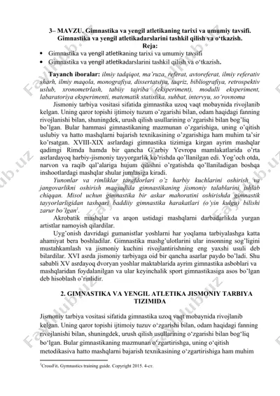 gimnastika va yengil atletika tarixi — DOCX