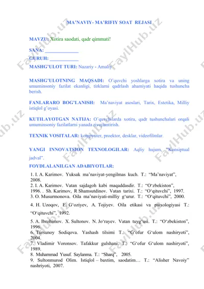 ma’naviy- ma’rifiy soat  rejasi — DOCX