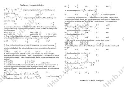 7 sinf uchun i chorak testi algebra — DOC