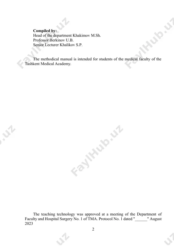 res of the clinic and the course of the disease. - discuss the clinical characteristics and possible options for the course of the pathology under discussion. - explain the principles of differential diagnosis with other diseases. - to develop students' skills of timely early detection and referral of patients to specialized institutions for treatment before the development of severe complications. - familiarize students with the principles of new methods of treatment and preventive measures. learning outcomes : the student must know: - methods of diagnosis and differential diagnosis of diseases; - interpretation of the results of instrumental diagnostic studies to substantiate the diagnosis and select rational treatment; - features of preoperative preparation of this category of patients; - to determine the volume of surgical interventions and conservative treatment, to know their features; - prevent complications during and after operations; - acquire certain practical skills in examining patients; - to learn …