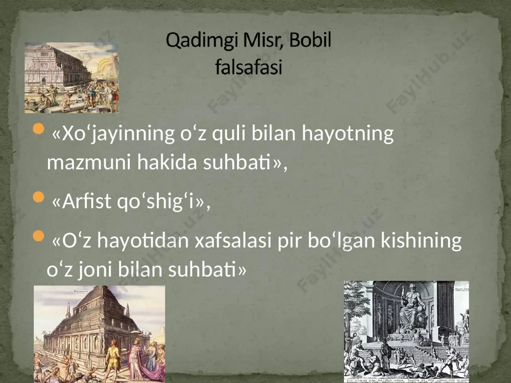 ib al-mantiq val-kalom» («mantiq va kalomga sayqal berish»), «muxtasar al-maoniy» (ritorikaga oid «qisqacha ma’nolar»), «al-irshod al-hodiy», (arab tili gramatikasiga oid «yo‘l boshlovchi rahbar»), «al-maqosid at-tolibin» («falsafa va kalomga oid «tolibi ilmlarning maqsadlari») va boshqalar. sabab va oqibat, iroda erkinligi, bilish, ong, mantiq fani va uning vazifalari tadqiq etilgan tabiatda iroda erkinligiga to‘xtalib, har qanday ezgu ishlar xudoning mohiyatidan kelib chiqadi. xudo yaratuvchi sifatida insonlarni yomon xatti-harakatlar qilishdan saqlaydi, insonni ko‘proq xayrli ishlar qilishga chorlaydi, gunoh ishlardan qochishga da’vat etadi, deb aytadi. mashxur o‘zbek faylasufi tilshunos olim «at-ta’rifot» («ta’riflar»), «odob ul-munozara» («munozara olib borishning qoidalari haqida risola»), «sug‘ro» («kichik dalil bo‘la oladigan hukm»), «kubro» (katta dalil bo‘la oladigan hukm»), «avsat dar mantiq», («mantiqda o‘rta xulosa»), «risolayi vujudiya» («borliq haqida risola») va b. asarlar muallifi hamma narsa va jismlar bir-biriga sabab-oqibat nisbatidadir. oddiy narsalar asosida to‘rt unsur, ya’ni suv, olov, havo va tuproq yotadi. metall, o‘simliklar va hayvonot dunyosi to‘rt unsurning qorishishi …