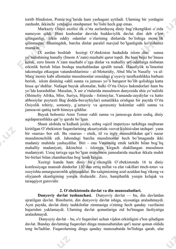 bu xususda qayta-qayta ko’rsatmalar beradi. nihoyat, baqara surasining 256-oyatida diniy e’tiqod masalasida zo’ravonlik tamoyili aslo mumkin emasligi aytilgan. haqiqiy e’tiqod ichki imondan kelib chiqadi. shunday ekan, uni zo’rlik bilan o’rnatib bo’lmaydi. «dinda zo’rlash yo’q» oyatini, insonga tanlash ixtiyori berilgan va buning uchun uning o’zi javob beradi ma’nosida tushunish ham mumkin. bundan tashqari qiyomatda e’tiqod masalasidagi bahslarni allohning o’zi hal qiladi. ungacha esa insonlar faqat xayrli ishlarda o’zaro musobaqalashmoqlari kerak. e’tiqod masalasida monopoliya bo’lishi mumkin emas. muhammad (sav) hayoti sinchiklab o’rganilsa, u zot hech qachon hech kimni islomga kirishga majbur qilmaganlari, biron marta u yoki bu harbiy harakat diniy e’tiqod tufayli bo’lmagani ayon bo’ladi. payg`ambar olib borgan harbiy tadbirlarning beistisno barchasi sof mudofaa maqsadlariga xizmat qilgan. badr (624 y.), uxud (625 y.) va xandaq (627 y.) janglarida makkalik mushriklar hujumkor, madinalik musulmonlar esa aksincha mudofaa mavqeida bo’lganlar. 628 yilda payg`ambar tinch maqsadda makkaning ziyorati uchun otlanganda mushriklar bunga ruxsat bermadilar. oqibatda …