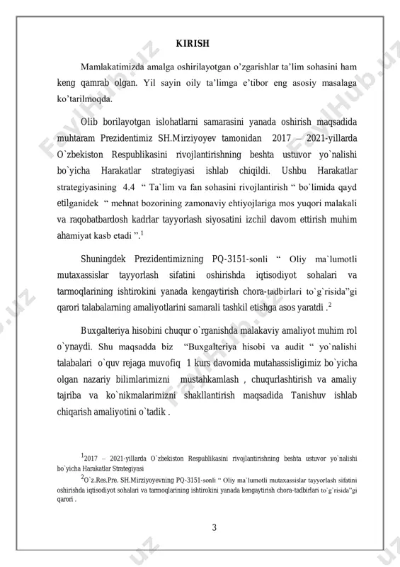 ishini, inflatsiyani prognoz ko`rsatkichlari darajasida saqlab qolishni ta`minladi hamda kichik biznes va xususiy tadbirkorlik, fermerlik harakatini rivojlantirish uchun keng imkoniyatlar va qulay shart-sharoitlar yaratilishiga xizmat qildi . mamlakatimizda amalga oshirilayotgan iqtisodiy islohatlar xo`jalik yurituvchi subyektlar faoliyatini yanada rivojlantirishga qaratilgan. 2017 – 2021-yillarda o`zbekiston respublikasini rivojlantirishning beshta ustuvor yo`nalishi bo`yicha harakatlar strategiyasining 3 bandi “iqtisodiyotni yanada rivojlantirish va liberallashtirish” da bunga alohida e`tabor berilgan. tashkiliy – huquqiy maqomga ko`ra ishlab chiqarish korxonalari aksiyadorlik jamiyatlari , ma`sulyati cheklangan jamiyat , xususiy korxona hamda davlat unitar korxonasi kabi turlarga bo`linadi . bu turdagi korxonalarni tuzish va ular faoliyatini yuritish tartibi respublikamizning maxsus qonunlari va davlat korxonalari to`g`risida nizom bilan belgilanadi . men tanishuv amaliyoti o`tagan joy, ya`ni, “ishtixonagroservis mtp ism ” mchj hisoblanib, u mashina, traktor va kanmayinlarni prakatga berish faoliyati bilan shug`ullanadi.“ishtixon agroservis mtp ism ” mchj ustavi samarqand viloyati ishtixon tumani hokimligi tamonidan 2017 yil 18 dekabrda 559319 son raqam bilan …