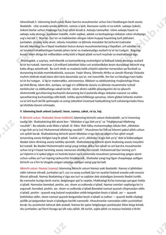 ta’limotlar mazmunli va to‘liq hayot kechirishda rahm-shafqat, ogohlik va axloqiy xulq-atvor muhimligini ta’kidlaydi. buddaviylik taʼlimotining tarqalishiga buddist rohiblar va amaliyotchilarning missionerlik harakatlari, shuningdek, turli mintaqalar oʻrtasidagi savdo va madaniy almashinuvlar yordam berdi. natijada, buddizm turli xil urf-odatlar va maktablarga aylandi, ularning har biri o'ziga xos amaliyot va ta'limotlarni sharhlaydi. buddizm ildiz otgan jamiyatlarning ijtimoiy va madaniy tuzilishiga sezilarli ta'sir ko'rsatdi. u san'at, adabiyot va me'morchilikka ta'sir ko'rsatdi va ijtimoiy normalar va qadriyatlarni shakllantirishda ham rol o'ynadi. buddist ta'limotlari ko'pincha tinchlik, bag'rikenglik va zo'ravonlikni targ'ib qilish bilan bog'liq bo'lib, ijtimoiy adolatsizliklarni bartaraf etish va inson huquqlarini ta'minlashga qaratilgan ijtimoiy harakatlar va tashabbuslarni ilhomlantirgan. umuman olganda, buddist ta'limotlarining mohiyati va tarqalishi odamlar va jamoalar hayotiga chuqur ta'sir ko'rsatdi, ijtimoiy birlikni, axloqiy yo'l-yo'riqni, ijtimoiy qo'llab-quvvatlashni, shaxsiyatni shakllantirishni va nizolarni hal qilishni ta'minladi. 5. zardushtiylik dinining asosiy g’oyalari va e’tiqod manbalari. 5. zardushtiylik dunyodagi eng qadimgi dinlardan biri boʻlib, taxminan 3500 yil avval qadimgi …