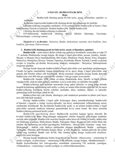 buddaviylik dinining tarixiy yaratilishi, ta'limoti va rivojlanishi — DOCX