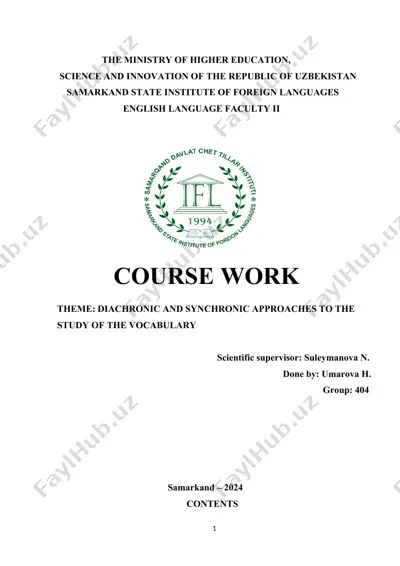 course work on diachronic and synchronic approaches to the study of vocabulary — DOC