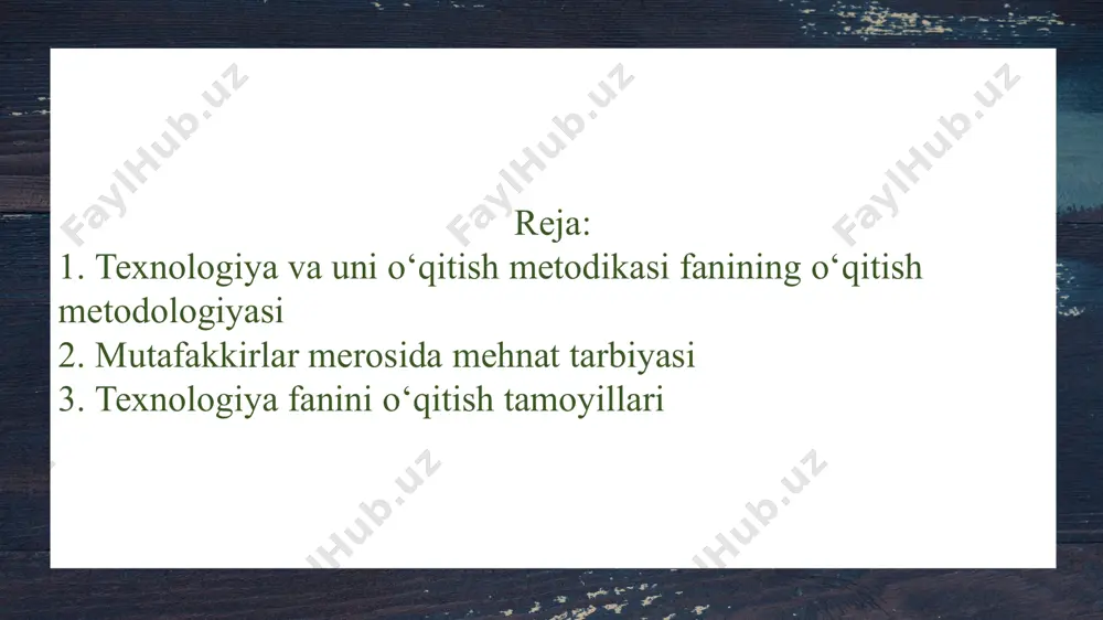 iqlik kiritaylik. bu tushuncha texnika taraqqiyot bilan bog’liq holda fanga 1872-yilda kirib keldi va yunoncha ikki so’zdan – "texnos" – san’at, mahorat, hunar va "logos" – fan so’zlaridan tashkil topib "hunar fani" degani. hozirgi zamon pedagogika fani oldida turgan muhim muammolardan biri - o'qituvchi va pedagogik mehnat sharoiti muammosi hisoblanadi. chunki o ‘qituvchida barcha pedagogik g'oyalar m ujassam langan bo‘lib, uning faoliyati orqali bu g ‘oyalar amalga oshiriladi va hayotga tatbiq etiladi. o‘qituvchining ko‘p qirrali va murakkab faoliyati zamirida yosh avlodni odobli, axloqli qilib tarbiyalash, ularni bilimlar bilan qurollantirish kabi muhim vazifalaryotadi. tarbiya qiluvchi inson – tabibdir. tabib xastaning kasaligiga da’vo qilsa, tarbiyachi – boladagi yaxshi xulqni, poklikni, mehnatga layoqatni davolaydi.” xalq og’zaki va yozma ijodiyoti, xalq yodgorlik obidalari taraqqiyot jarayonida paydo bo’lgan, rivojlangan qadriyat darajasiga ko’tarilgan an’analar, urf-odatlar, rasm-rusumlar, amaliy mehnat faoliyatida o’z ifodasini topgan va ularni har tomonlama rivovlantirilishida katta ahamiyat kasb etgan. texnologiya fani sohasidagi davlat siyosatining …