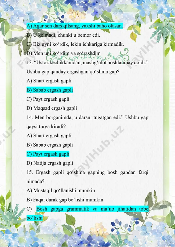 ergashgan qo'shma gaplar mavzusidan test savollari 30ta - Page 5