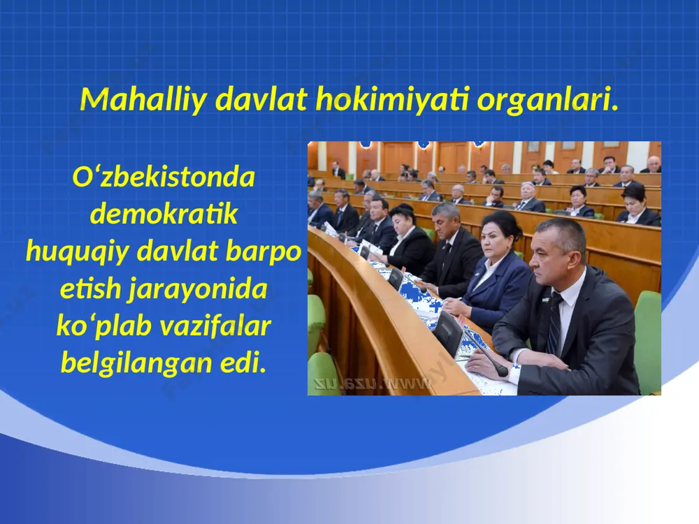 yuzaga kelishi. mustaqillik davrida tashkil topgan ilk siyosiy partiya bu – o‘zbekiston xalq demokratik partiyasidir. partiyaga 1991-yilning noyabrida asos solindi. xalq demokratik partiyasi belgisi mustaqillikning dastlabki yillarida tashkil topgan partiyalardan yana biri bu – o‘zbekiston “adolat” sotsial-demokratik partiyasidir. u 1995-yil fevralda tuzilgan. “adolat” sotsial-demokratik partiyasi belgisi mustaqillik yillarida tashkil topgan partiyalardan yana biri – bu o‘zbekiston milliy tiklanish demokratik partiyasidir. ushbu partiya 1995-yili iyunda tuzilgan. o‘zbekiston siyosiy tizimida o‘ziga xos o‘ringa ega bo‘lib ulgurgan o‘zbekiston liberal-demokratik partiyasi (o‘zlidep) 2003-yil noyabrda tashkil topgan. o‘zbekiston ekologik harakati. o‘zbekiston ekologik harakati o‘z faoliyatini fuqarolarning hozirgi va kelgusi avlodi qulay atrof-muhit sharoitida yashashi, aholi salomatligini yaxshilash, barcha tabiiy resurslarni muhofaza qilish jarayonlarini yanada chuqurlashtirishda jamiyatning bor kuch va salohiyatini safarbar qilishga qaratgan. o‘zbekiston ekologik harakati 2008-yil avgustda tashkil topgan. savol va topshiriqlar: 1. mahalliy davlat hokimiyati organlarini sanang. ular o‘z faoliyatini qaysi qonunlar asosida yuritadi? 2. saylov tizimidagi so‘nggi o‘zgarishlar haqida nimalarni bilasiz? 3. …