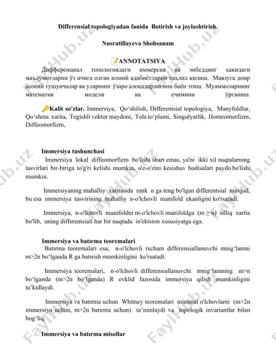differensial topologiyadan botirish va joylashtirish — DOCX