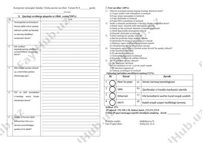 kompyuter tarmoqlari fanidan: oraliq nazorat savollari (6 variant) — DOCX