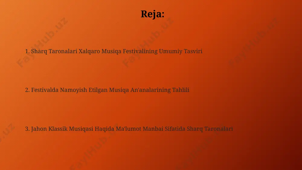 xalqaro miqyosdagi ahamiyati sharq taronalari festivali 30 dan ortiq mamlakatdan 500 dan ziyod musiqachilarni birlashtirib, jahon musiqa madaniyatining boy xilma-xilligini namoyish etadi. festival doirasida o'tkaziladigan master-klasslar va seminarlar 100 dan ortiq ishtirokchiga musiqa nazariyasi va ijrosi bo'yicha bilimlarni oshirish imkoniyatini beradi, toshkent shahri esa jahon musiqa markaziga aylanadi. zamonaviy texnologiyalar va festival sharq taronalari festivalida 20 dan ortiq mamlakatdan kelgan 500 dan ziyod ijrochi zamonaviy audio-vizual texnologiyalar, jumladan, 8k proyektorlar va 3d tovush tizimlari yordamida o'z chiqishlarini namoyish etishdi. festival doirasida onlayn efirlar, ijtimoiy tarmoqlarda jonli translyatsiyalar va 100 000 dan ortiq tomoshabinni qamrab olgan virtual konsertlar toshkent shahrida zamonaviy texnologiyalar yordamida amalga oshirildi. yoshlar uchun ta'lim imkoniyatlari festivalning "yoshlar uchun ta'lim imkoniyatlari" dasturi doirasida 7 ta xorijiy universitet vakillari bilan 3 kunlik master-klasslar va toshkentdagi musiqa akademiyalari bilan hamkorlikda 20 dan ortiq stipendiyalar taqdim etildi. festivalda 5 ta turli musiqa yo'nalishi bo'yicha 100 dan ortiq yosh ijrochilarning ishtiroki bilan …