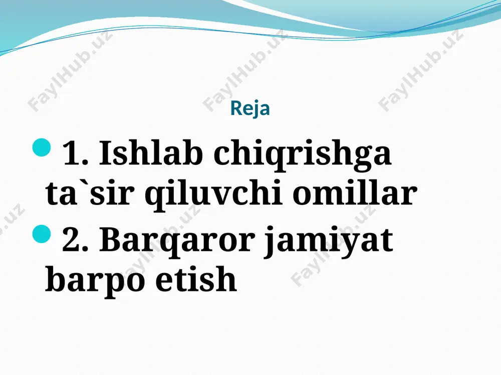 usiyat bu ishchilar orasidagi keskin raqobat. ishchilar orasida ijodiy fikrlash yo‘q chunki, tashabbuskorlik ko‘p korxonalarda rag‘batlantirilmaydi. menejerlar ham kerakli tashabbuskorlikni ko‘rsatmaydilar, strategik rejalashtirish ham yetarli rag‘batlantirilmaydi. ishchilarning ish joyi kafolatlanmagan. masalan, yaponiyada aksincha ko‘pincha malakali ishchilar, menejerlar ish o‘rni kafolatlangan va ular har qanday holatda ham ishsiz qolmaydilar. bu ishchilarni ijodiy fikrlashga, tashabbuskorlik ko‘rsatib o‘z korxonasi faoliyati uchun jon kuydirishga rag‘batlantiradi. yana bunday tizim ortiqcha nazoratchilarning sonini kamaytiradi va shu tejalgan mablag‘ 3%dan l%ga kamaytirildi (yaimga nisbatan). investitsiyalar yaimning jamg‘ariladigan qismi bilan ishlab chiqarish o‘sishi orasida bog‘liqlik mavjud. bugungi kunda yaimning kamroq qismi bevosita investitsiya qilinmoqda bunga bir necha sabab bor. 1. omonat me’yorini pastligi. 2. import tovarlari raqobati. 3. davlat boshqaruvi. 4.infratuzilmaga qilinadigan xarajatlarning kamaytirilishi. yoqilg'i mahsulotlari narxi. ishlab chiqarish pasayishiga katta ta’sir 1973-1975 va 1975 -1980-yillarda neft mahsulotlari narxining 4 barobar oshishi. bunday holat butun jahonda kuzatiladi. ushbu ikki davrda neft narxining keskin ortib ketishi stagnatsiya-iqtisodiy tushkunlik va …