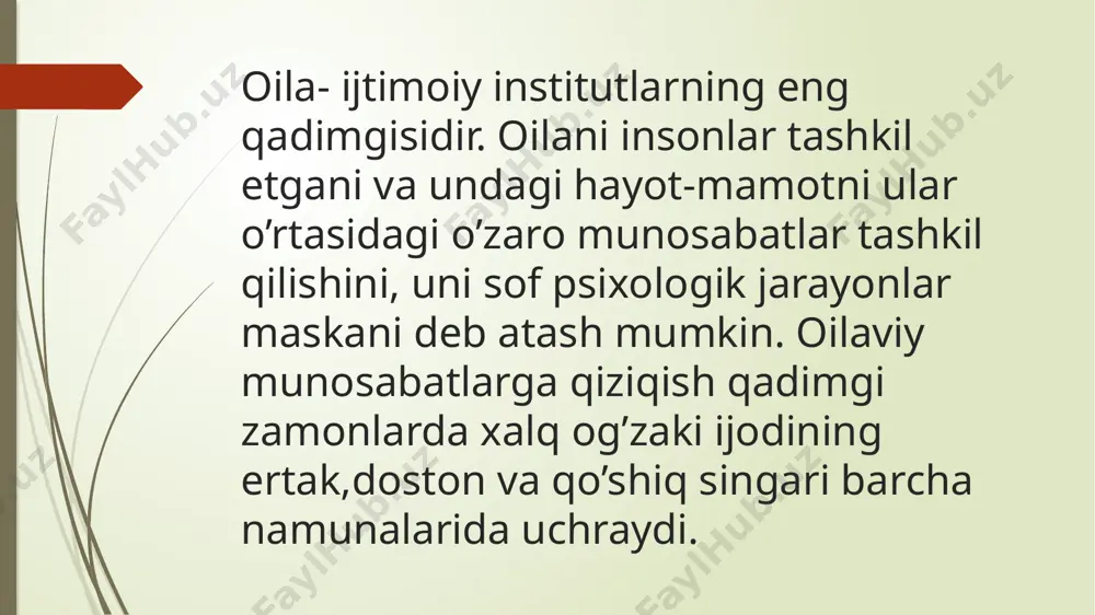 nqirozlari va ularni yengib o’tish usullarini o’rganish ota-ona va farzand munosabatlarining o’ziga xos xususiyatlarini o’rganish bola rivojlanishining turli yosh davrlarida oila tarbiyasining o’ziga xos ta’sirini o’rganish ijtimoiy psixologlar muloqot jarayonida yuzaga kelishi mumkin bo’lgan to’siqlarning quyidagilarini farqlaydilar: psixologik, vaziyatli, mazmuniy va motivatsion to’siqlardir. psixologik to’siq- bu sherigiga ma’qul tushmay qolish, tushunilmay qolishdan qo’rqish, u tomondan inkor etilishi va kalaka qilinishdan yoki keskinlikdan qo’rqish, eng ezgu hislarini va niyatlarini samimiy izhor etishiga javoban qo’pollik bilan javob berilishi mumkinligidan xavotirlanish kabilar tufayli intellektga oid, mehribonlikka oid, kuchga oid shaxsiy imkoniyatlarini namoyon qilish va amalga oshirishga xalaqit beruvchi, o’ziga xos ichki psixik tormozdir. vaziyatli to’siqlar – bu suhbatdoshlarning bir xil vaziyatni turlicha tushunishlarni, unga turlicha yondashishlari bilan bog’liq. mazmuniy to’siqlar – odatda suhbatdoshini tushunmaganlik tufayli, uning mazkur jumlasi qanday ma’noda aytilgani, u qanday fikrni ilgari suryapti, nimani nazarda tutyapti, nimaga olib boradi va shu kabi mulohazalarga boorish tufayli yuzaga keladi. motivatsion to’siqlar – …